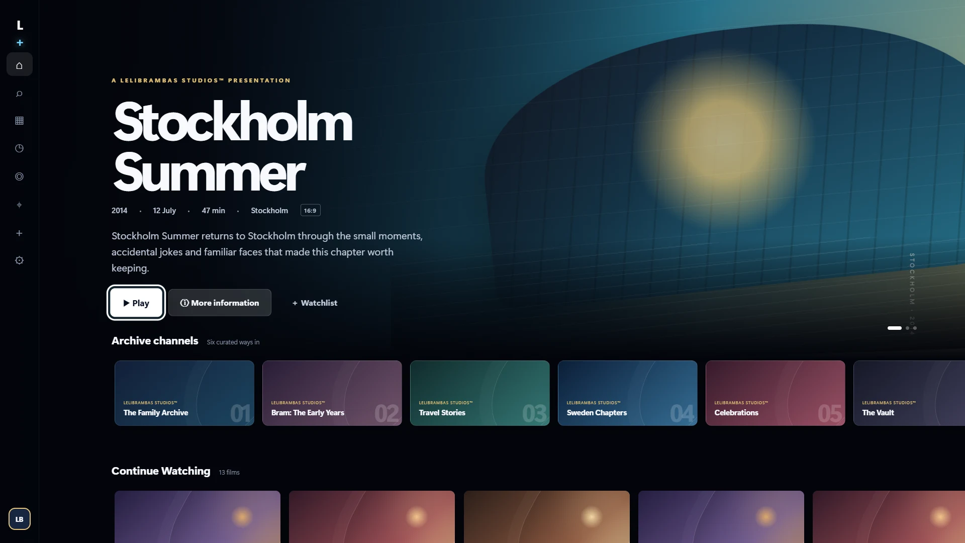 Lelibrambas+ television home screen with archive categories and film rails